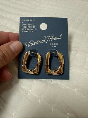 Universal Thread Shiny Gold Twisted Square Hoop Earrings - Women Jewelry